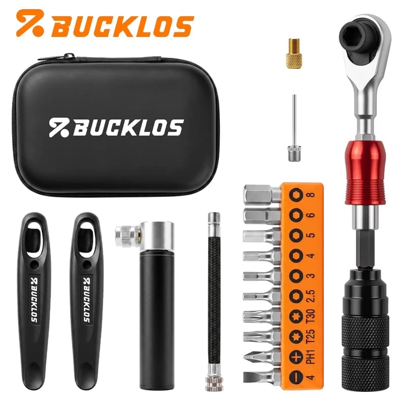 BUCKLOS MTB Road Bike Maintenance Tool Kit Multi-functional Bike Wrench Set Portable Tire Lever Air Pump Bicycle Repair Tools