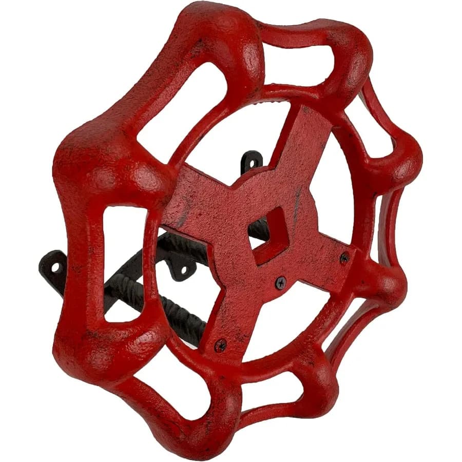 Supporto per tubo da giardino con rubinetto da esterno vintage in ghisa rossa invecchiata con design a parete per tenere fino a 75 piedi