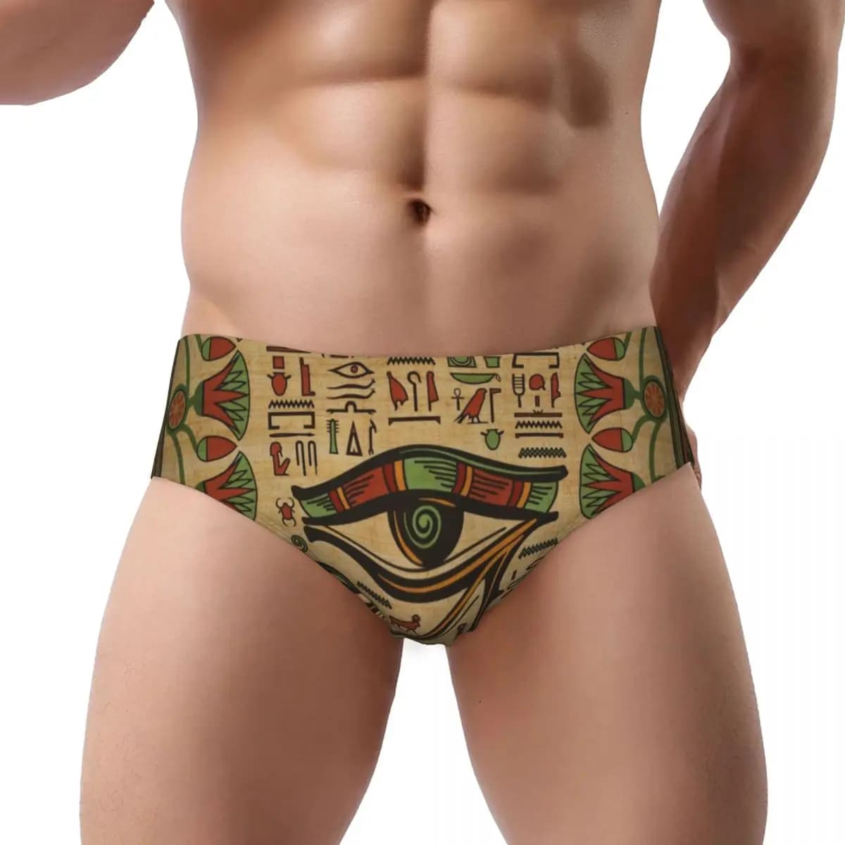 Slip personalizzati con occhio egiziano di Horus, intimo da uomo, comode mutande elasticizzate con geroglifici dell'antico Egitto