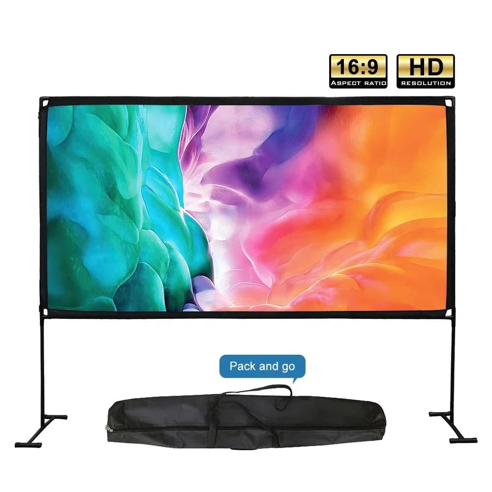Touyinger 100 Schermo per proiettore portatile da 120 pollici 3D 4K Tenda per pellicola da campeggio HD 16:9 Schermo per proiettore con supporto da pavimento per esterni