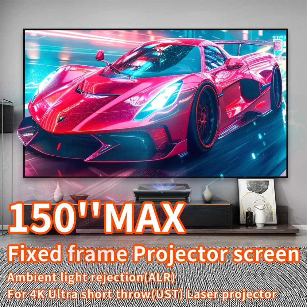 Schermo per Proiettore a Tiro Ultra Corto (UST) 2026 da 150 Pollici Max ALR T Prism, Telo di Proiezione con Reiezione della Luce Ambientale, Supporto 3D 4K 8K