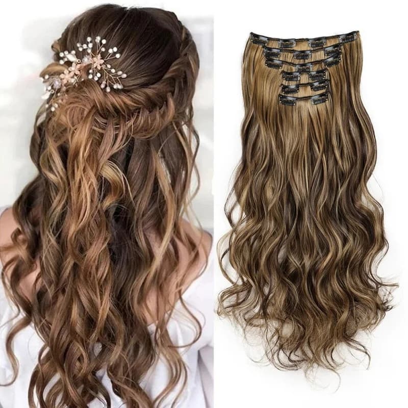 Set di 6 extension sintetiche lunghe e ricce con clip per capelli