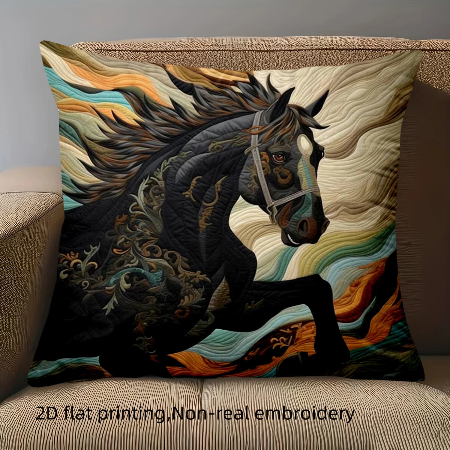 Elegante fodera per cuscino bifacciale con motivo a cavallo, 1 fodera decorativa per cuscino con motivo animale per soggiorno, divano, decorazione della camera da letto