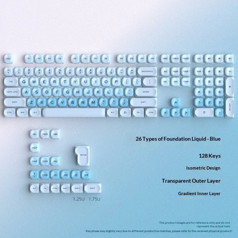 Liquid foundation blue key cap 128 key XDA high PC transparent printing UV small full set of two-color