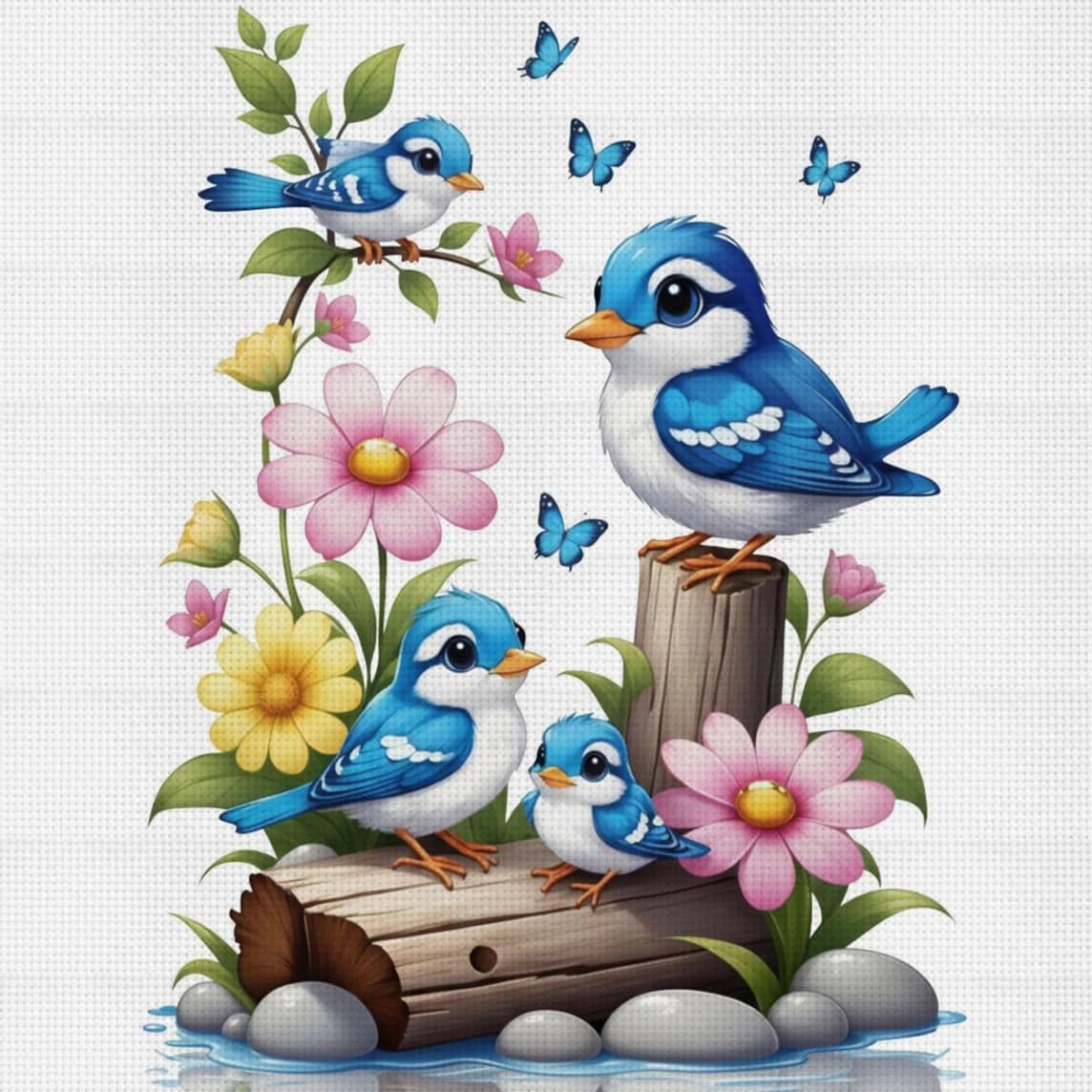 Kit Punto Croce Uccelli Primaverili Fai da Te 11CT Ricamo Decorazione Murale Casa Regalo Materiale Artigianale Senza Cornice Semilavorato 36×36cm