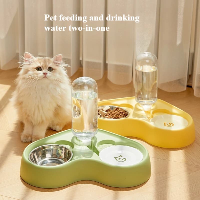 Nuova Ciotola per Gatti con Dispenser d'Acqua, Tutto in Uno per Cibo e Acqua, Ciotola Doppia per Gatti, Accessori per Animali Domestici
