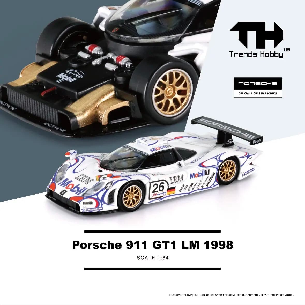 TH-Trends Hobby 1/64 095 911 GT1 LM # Metal Car Model Pressofuso 26 GT3 R-DTM with Removable Cover, Children's Toy