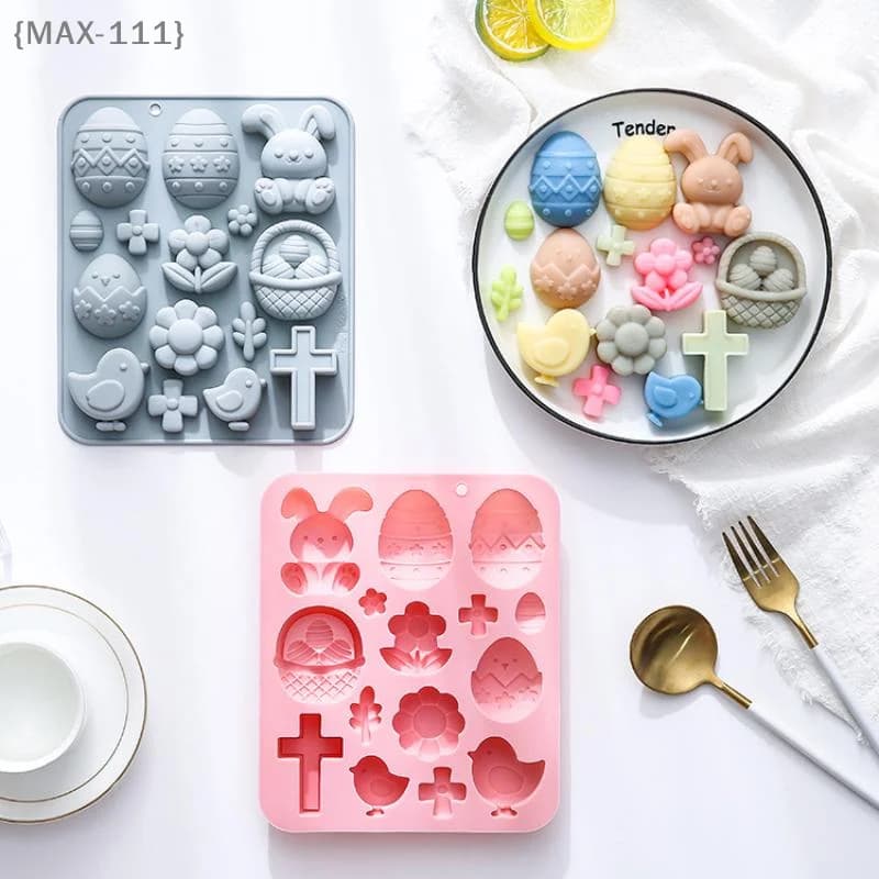 【MAX111-M3】Stampo in Silicone a Tema Pasquale con Uova di Coniglio, Stampo 3D per Fondente, Caramelle, Cioccolato e Resina Epossidica