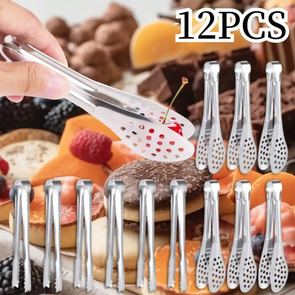 12 PCS Mini Serving Tongs, 5Inch Small Sugar Tongs, Stainless Steel Small Kitchen Tiny Food Tongs for Serving Food, Coffee Bar, Tea Party, Desserts Party and Ice Bucket