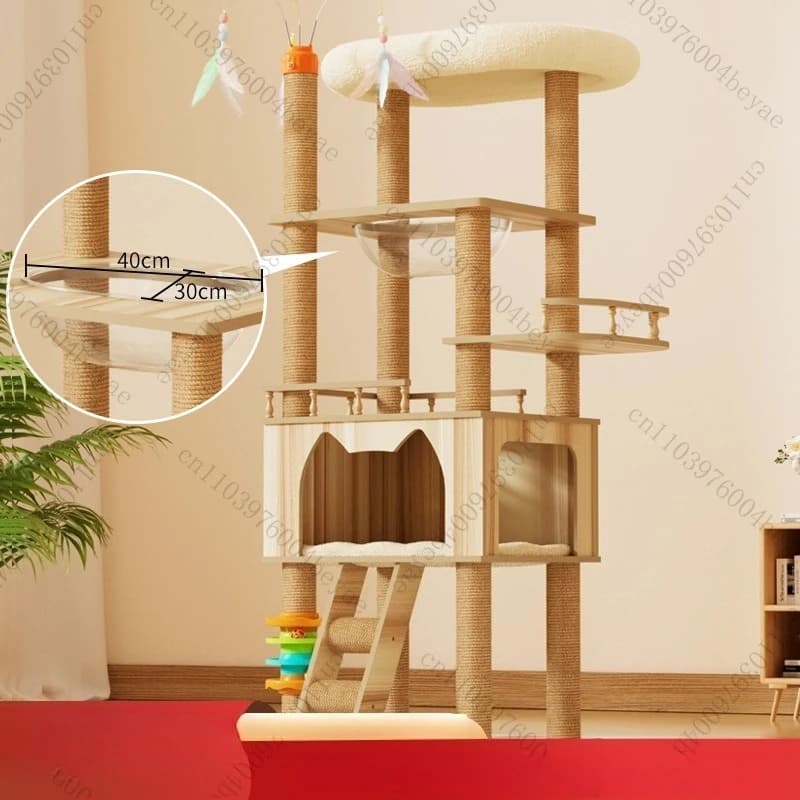 Tiragraffi per Gatti Integrato con Cuccia e Struttura da Arrampicata, Semi-circolare, Grande, a Forma di Casa sull'Albero