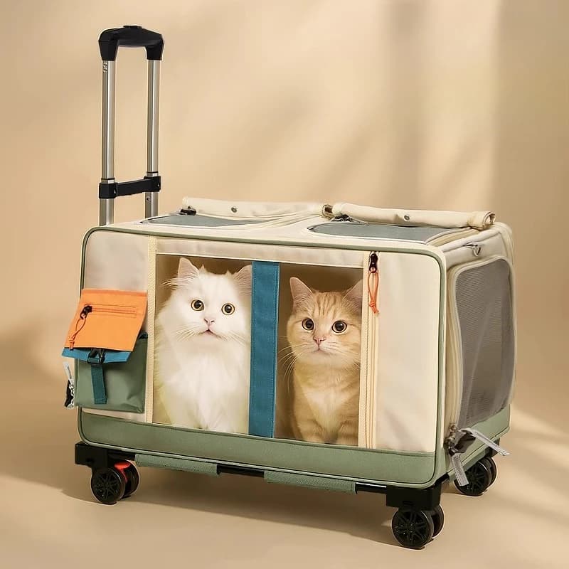Zaino porta gatti di bell'aspetto Valigia con ruote multi-animale domestico con ruote Carrello da viaggio per cani e gatti di grandi dimensioni Trasportini per gatti traspiranti