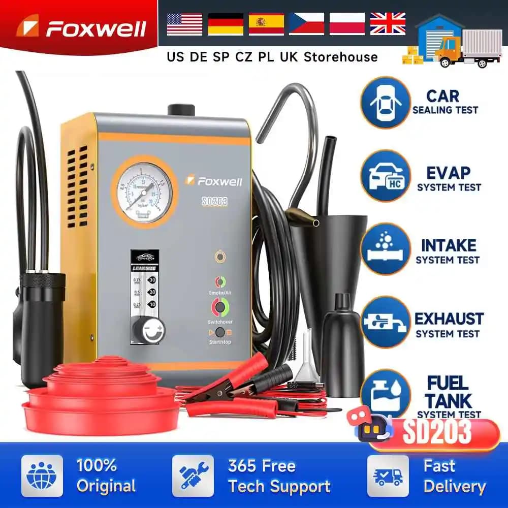 FOXWELL SD203 Rilevatore di Perdite di Fumo 12V Pompa di Aria Incorporata EVAP Rilevatore di Perdite di Vuoto Strumento di Tester Diagnostico Per Perdite di Tubi Auto