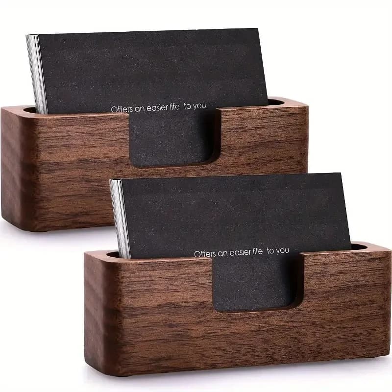 Wood Desktop Business Card Holder Square Wooden Card Stand Organizer Cards Display for Office Exhibition Office Supplies