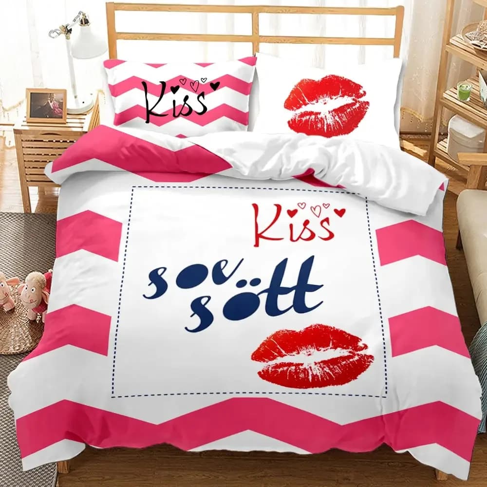 Set copripiumino per labbra rosse Rossetto per labbra rosse Copripiumino per coppia adulta sexy Regalo di San Valentino per amante Copripiumino in poliestere