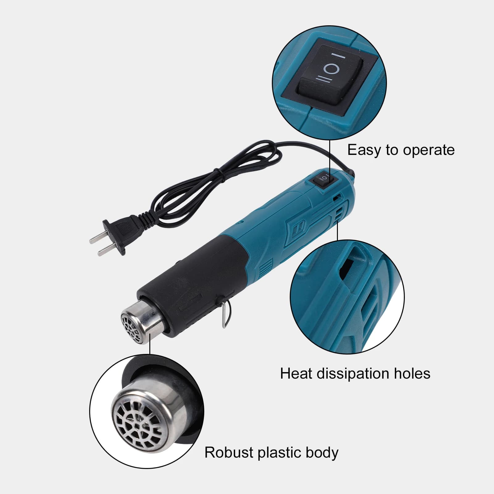 Pistola Termica Mini Portatile 300W, Soffiatore d'Aria Calda, Cavo di Alimentazione 250 ℃ / 350 ℃ Pellicola in resina termoretraibile in PVC per fai da te e artigianato