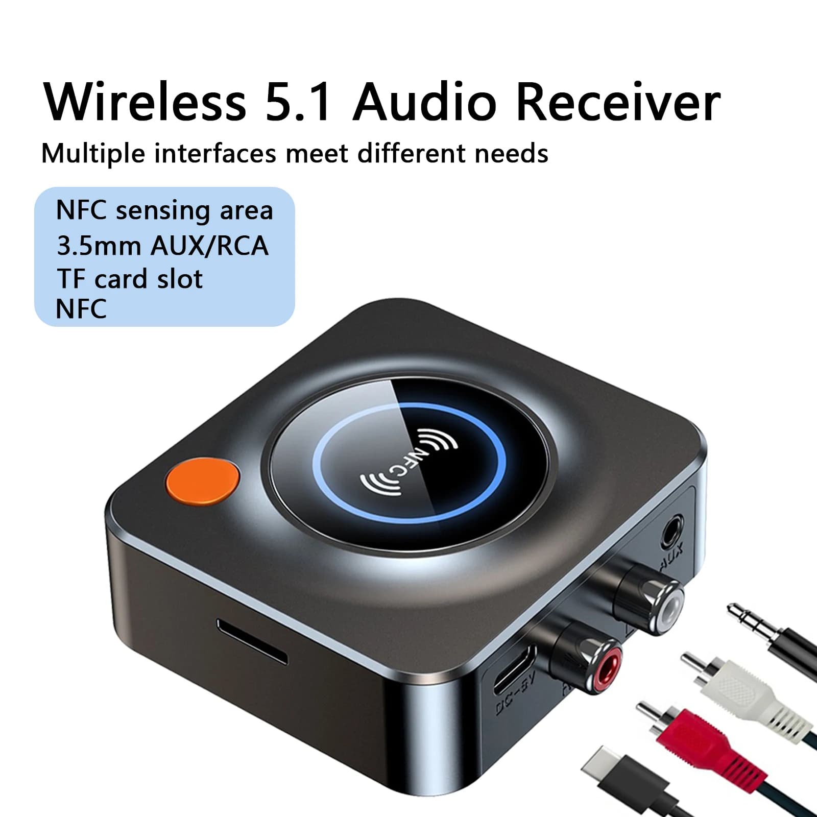 Ricevitore eppfun Bluetooth 5.1 con NFC, Slot per schede TF, AUX/RCA da 3.5mm, adattatore Audio Wireless a bassa latenza per lo Streaming di musica domestica