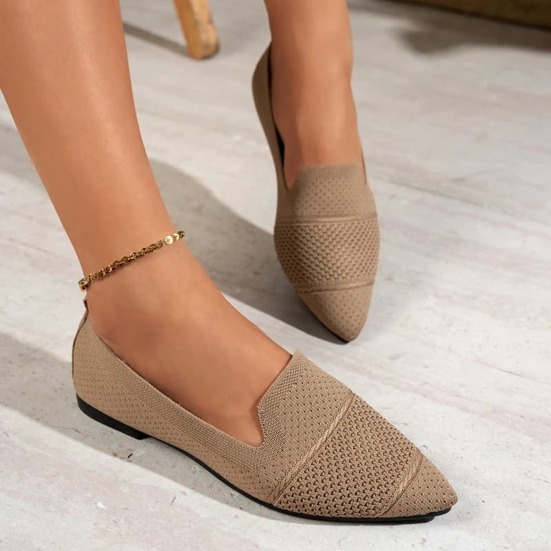 Scarpe basse da donna a punta, in maglia tinta unita, slip-on, traspiranti, casual, ballerine, mocassini da donna