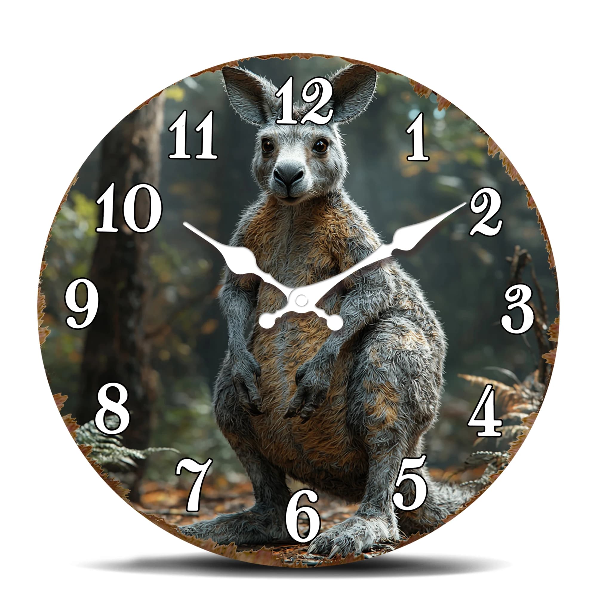 Round Wall Clock with Wild Canguro - Decoration Inspired by the Australian Fauna, Silent and Without Ticking