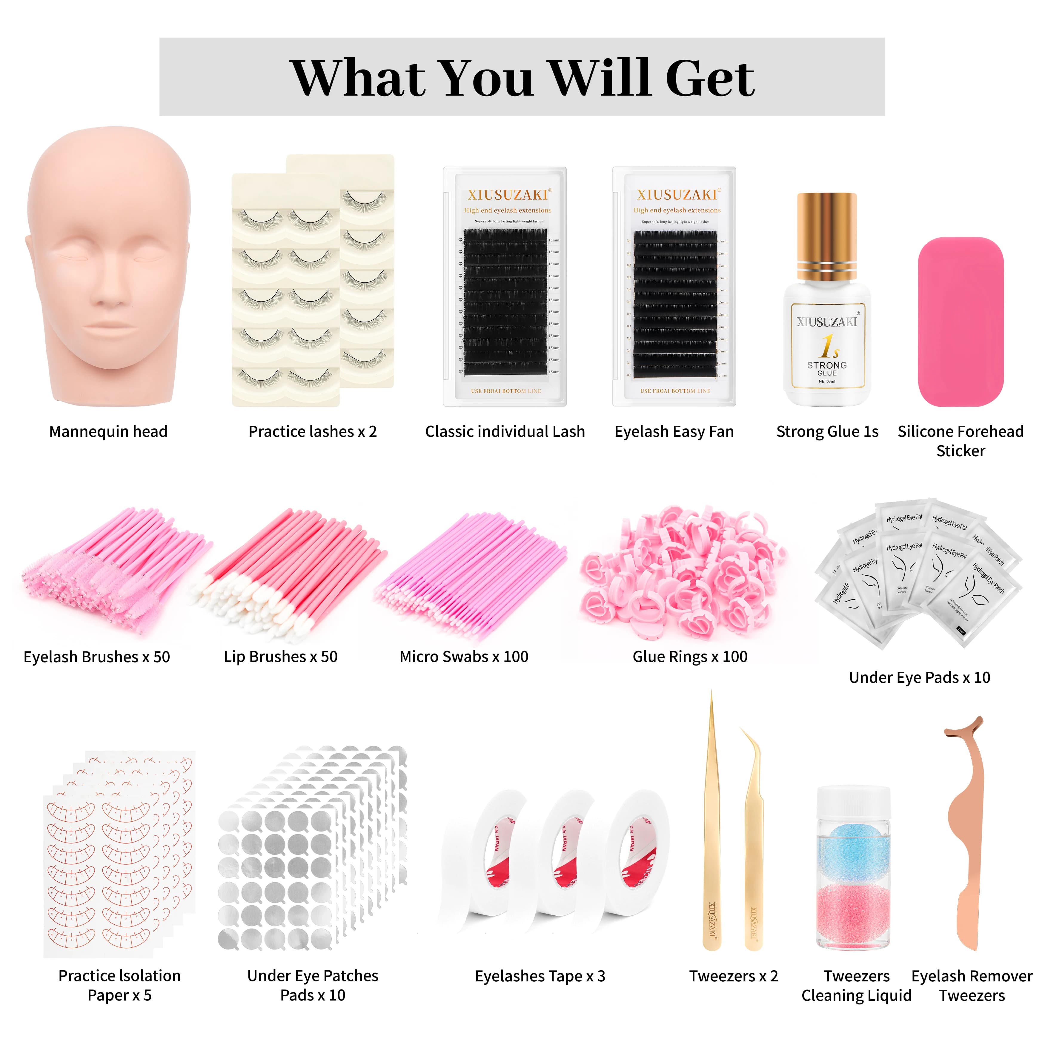 XIUSUZAKI Kit di estensioni per ciglia finte Set per principianti pratica Kit di innesto per ciglia forniture accessori per ciglia Set di strumenti per il trucco