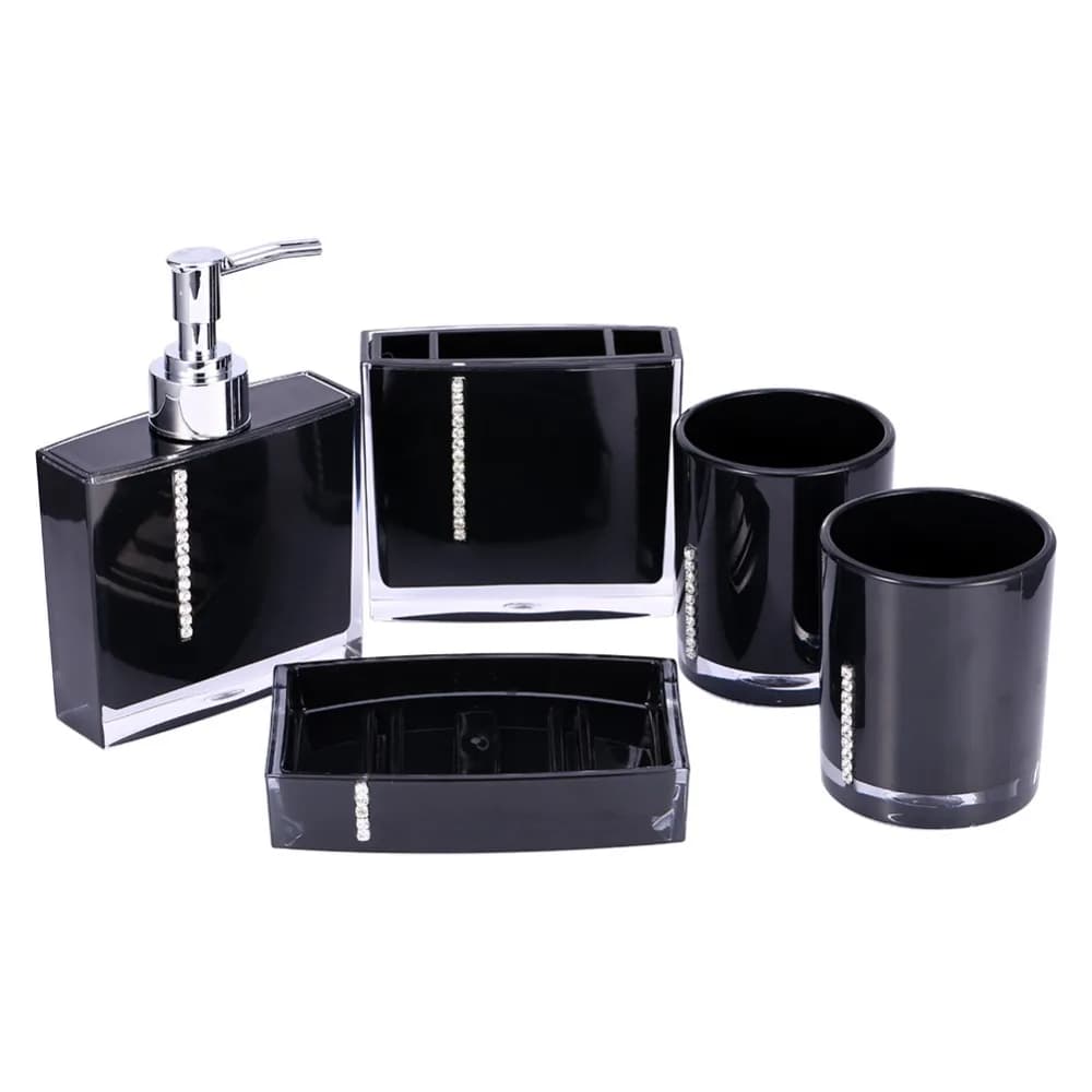 Acrylic Bathroom Accessories Set Resin High-Gloss Countertop Design Bathroom Decor Set Soap Dispenser Included Black