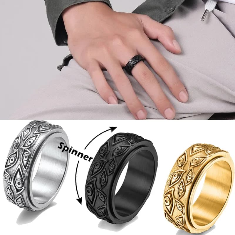 Rotatable Stainless Steel Spinner Fidget Ring For Women Men Retro Star Skull Cross God Eyes Irregular Rings for Stress Relieving
