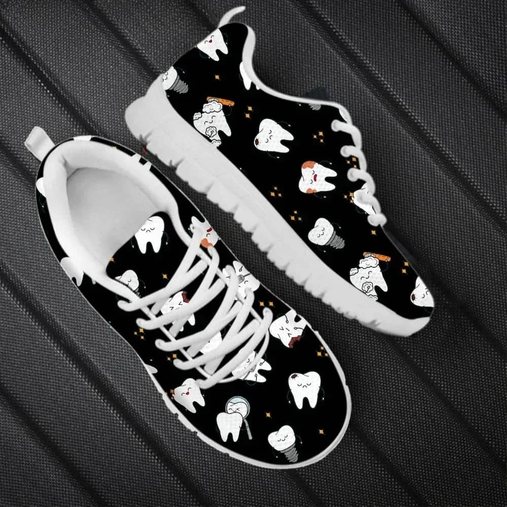 Simpatiche scarpe basse da donna con motivo a denti da cartone animato, traspiranti, casual, antiscivolo.