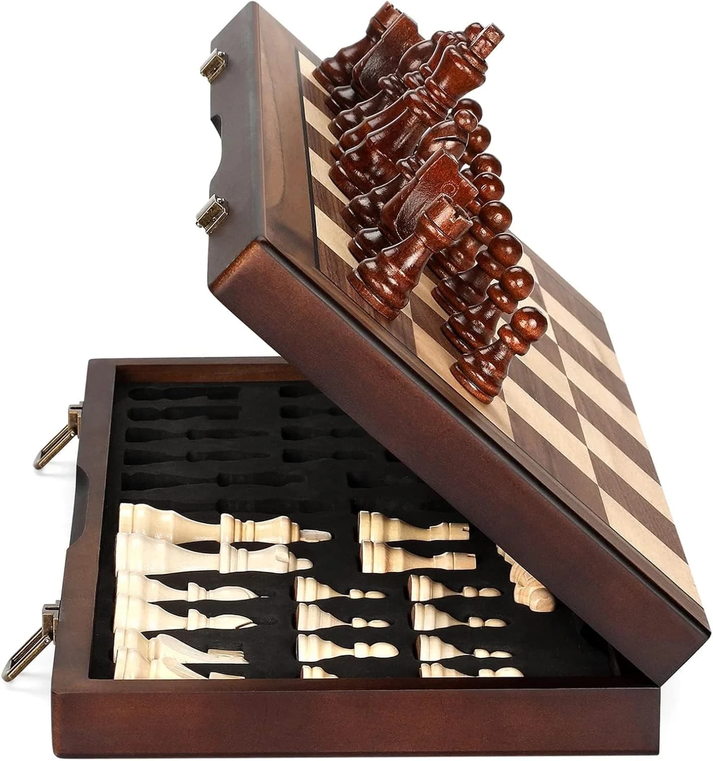 Magnetic Wooden Chess Set With Handmade Pieces Folding Portable Travel Board Game For Adults Kids Unique Strategy Set