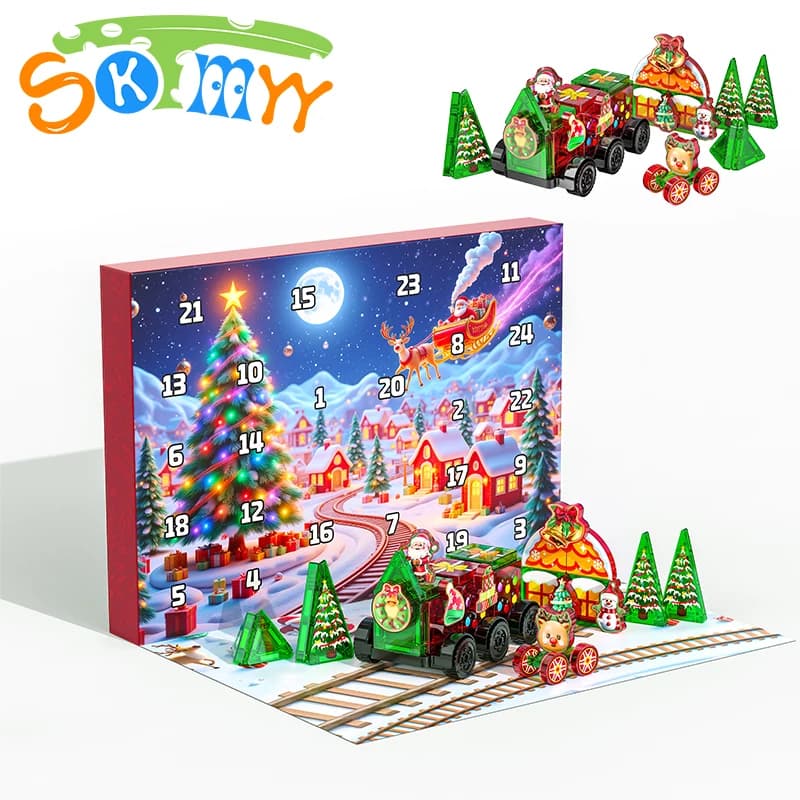 Piastrelle magnetiche per calendario dell'Avvento di Natale 45 pezzi Piastrelle magnetiche a tema natalizio Giocattoli da costruzione per bambini Regali di Natale per l'apprendimento STEM