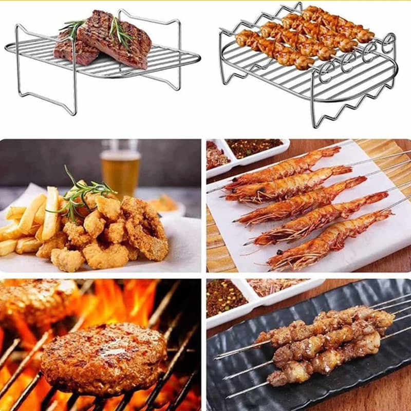 Air Fryer Baking Rack Air Fryer Stainless Steel Holder BBQ Rack Air Fryer Rack Compatible with Ninja Air Fryer Dual Drawers