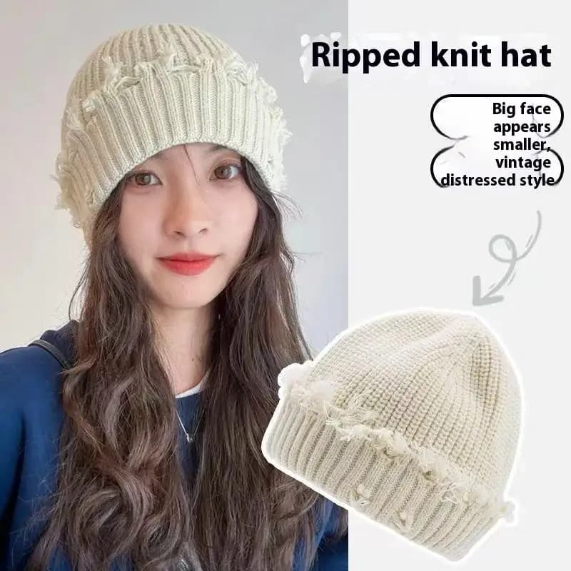 Nuovo berretto invernale elasticizzato caldo stile hip hop con bordo sfaldato, cappello lavorato a maglia per donna e uomo.