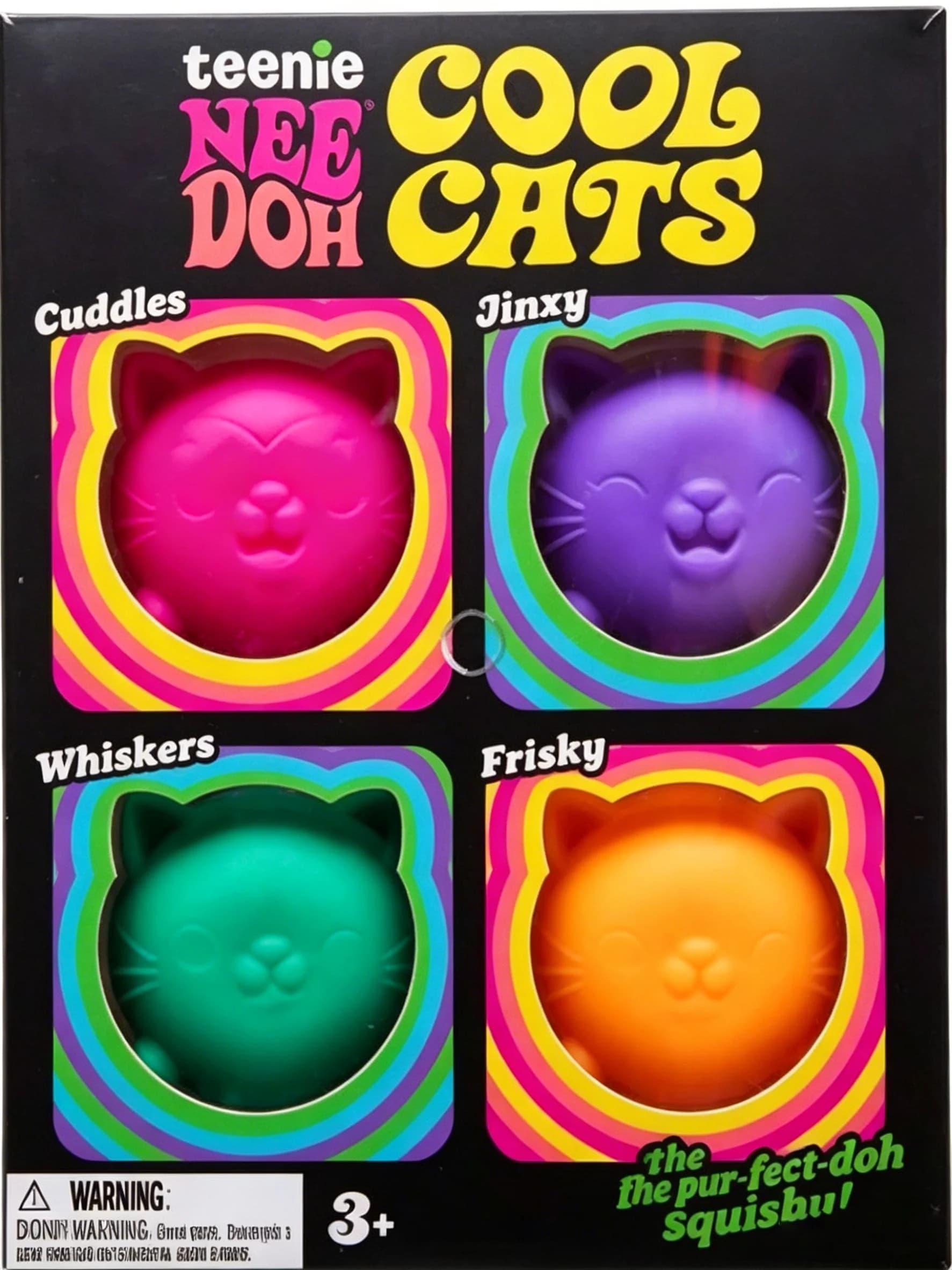 NeeDoh Teenie Cool Cats Confezione da 4 Adorabili Mini Gatti Giocattoli Antistress Morbidi e Spremibili Sensoriali