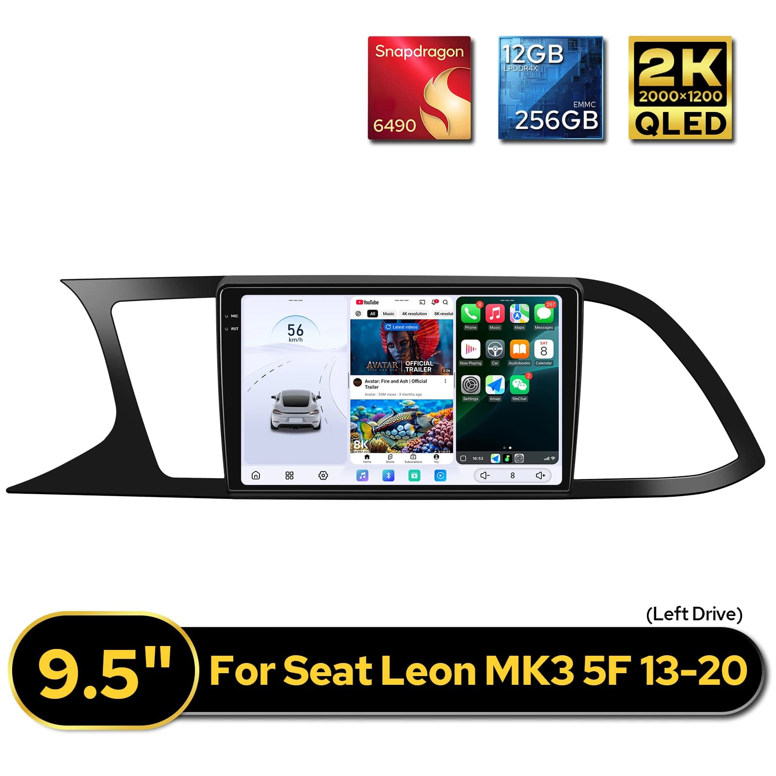 JOYING 9.5" QLED Android Car Stereo For SEAT Leon MK3 5F 2013-2020 12GB+256GB Wireless CarPlay Android Auto DSP GPS Navigation
