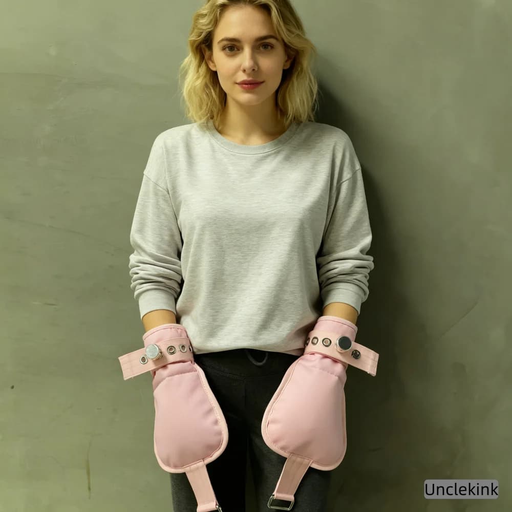 Guanti di ritenuta rosa con chiusura magnetica Polsini da polso con fibbia regolabile in morbido cotone imbottito per la sicurezza del paziente Antigraffio