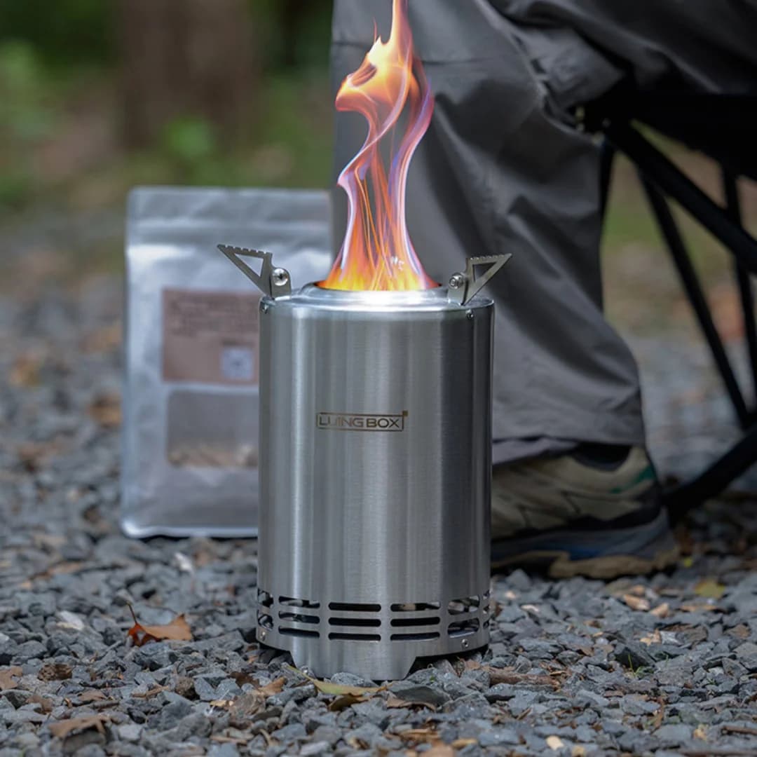 Fornello da campeggio a legna Fornello da tavolo portatile Fornello da tenda calda da esterno senza fumo in acciaio inossidabile da 6,3 pollici Alimentato da pellets o legna