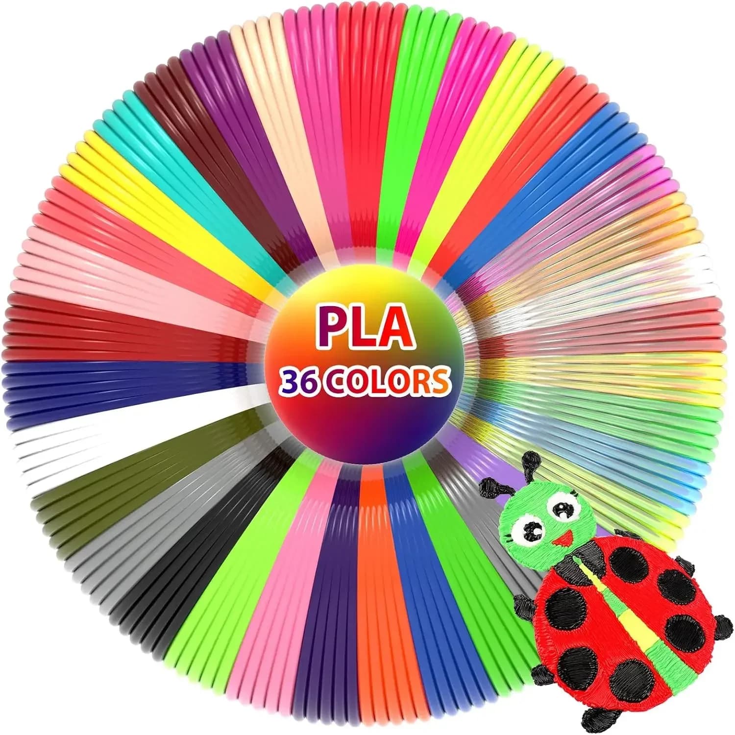 36 Colors 3D Pen PLA Filament Refills, 1.75mm, 10ft Each (360ft Total), Non-Toxic & Odorless, Works with Most 3D Pens