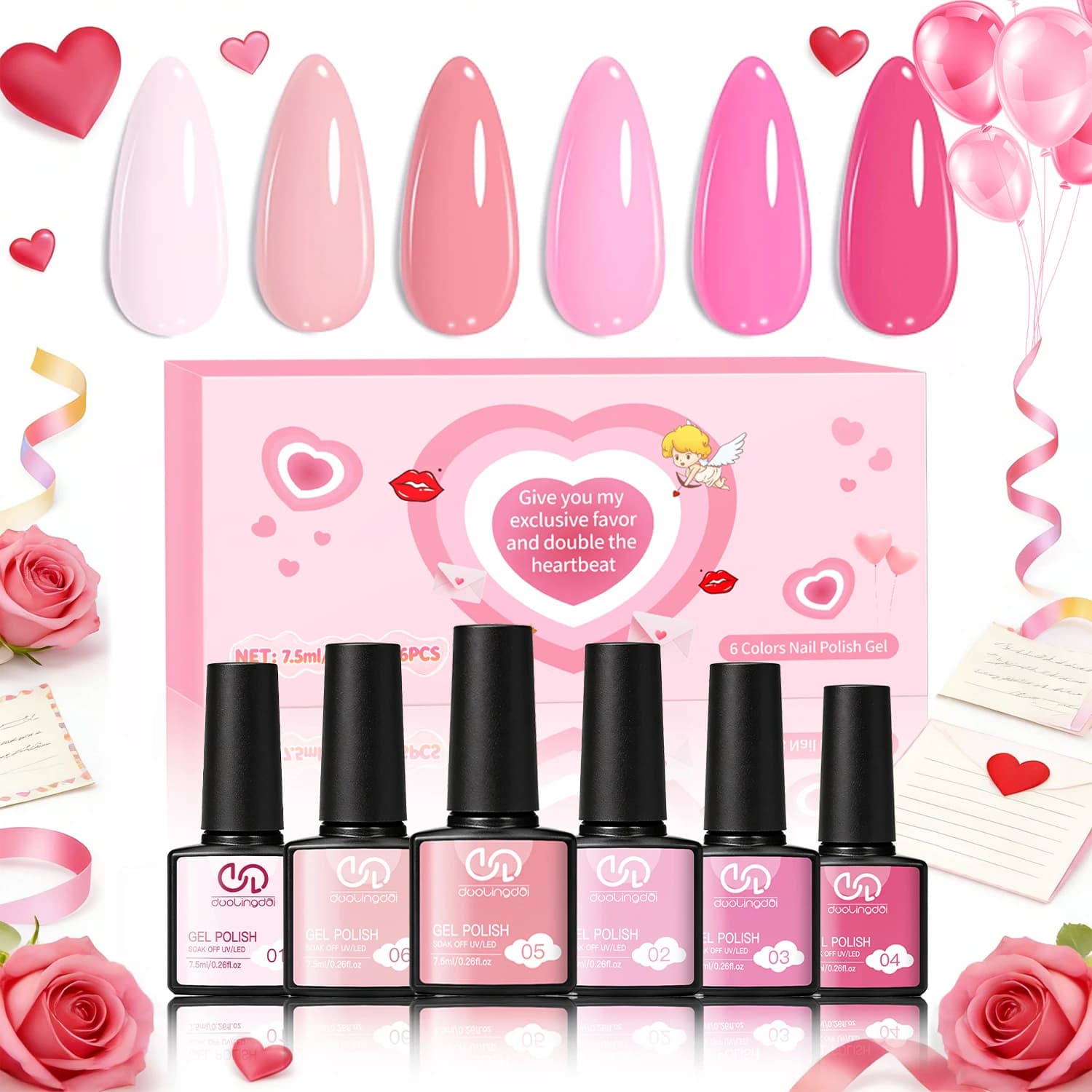 Pink Gel Nail Polish Set- 6 Colors 2026 Valentine's Day Pastel Hot Pink Tones Neon Pink White Gel Polish Magenta Light Soft to Dark LED Nail Art for Nail Lovers Gift Salon DIY Starter Kit