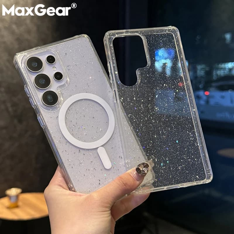 Trasparente Glitter Bling Magnetico Per Magsafe Custodia Per Samsung Galaxy S26 S25 Edge Plus Ultra S25FE 5G TPU PC Copertura Antiurto