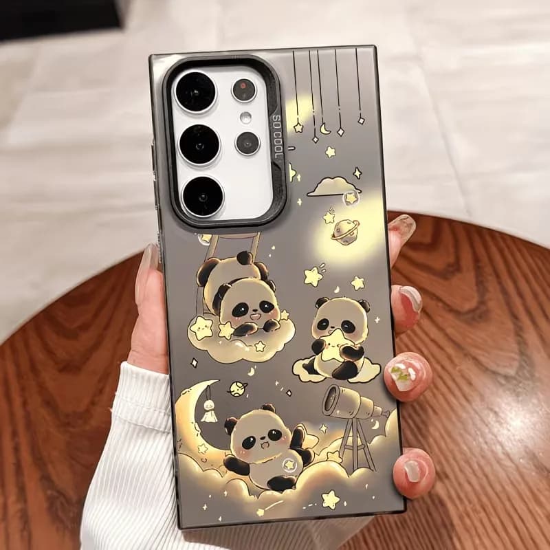 Starry Sky Cloud Panda Print Phone Case For Samsung Galaxy A73 A72 A71 A56 A555 A54 A53 A52 A51 Gradient Color Silver Back Cover