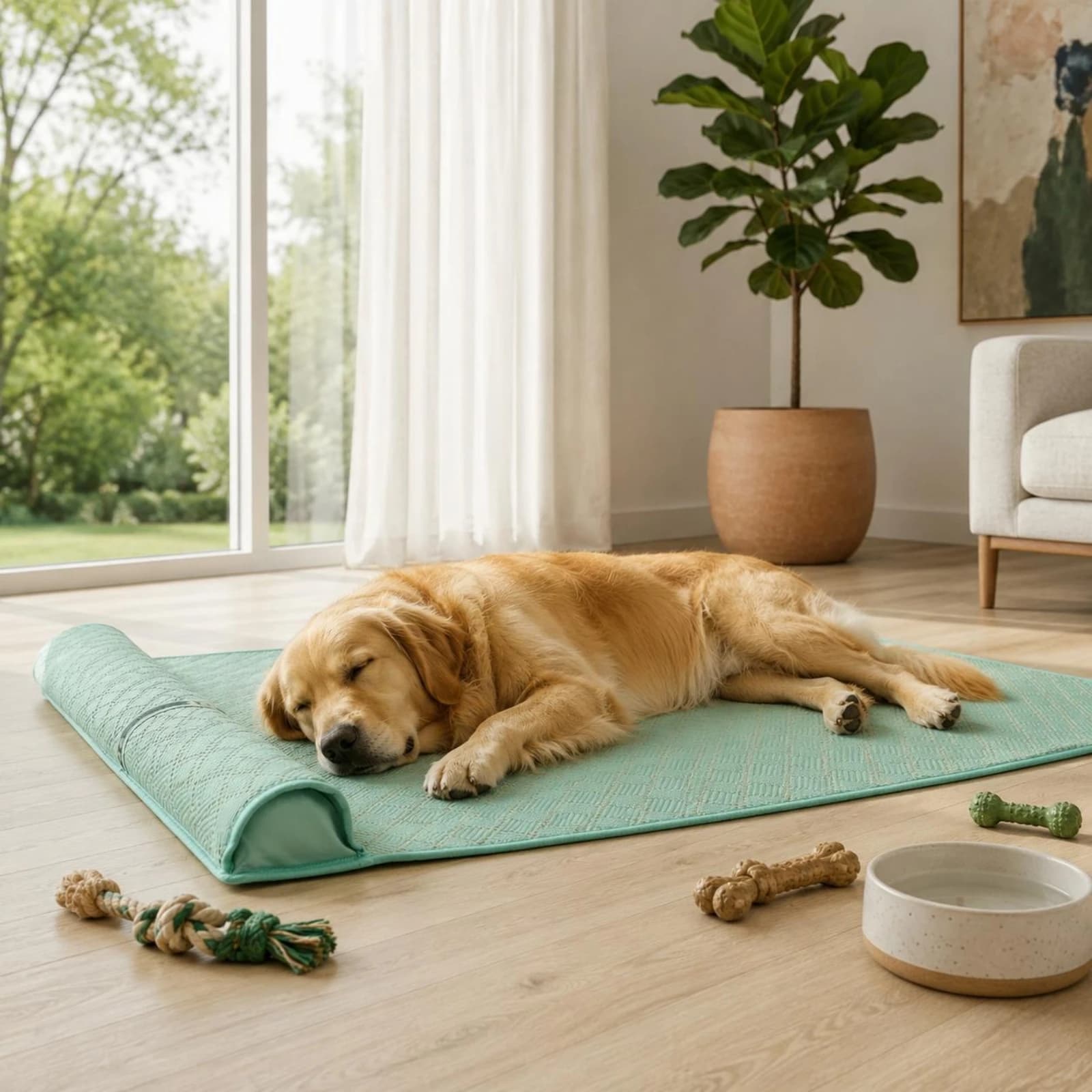 Woven Rattan Cooling Mat Mesh Backed Breathable Pet Mat Rest Pad Stitched Border for Warm Weather