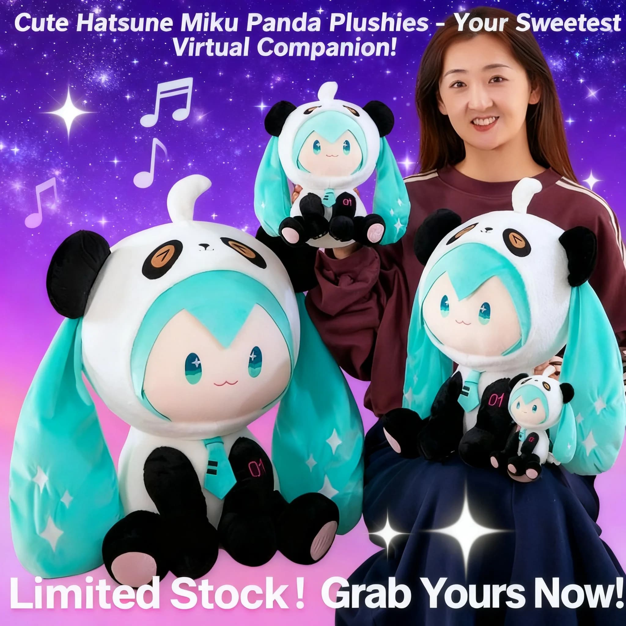 Grande Peluche Carino di Panda Hatsune Miku Fufu, Bambola Imbottita, Cuscino, Regalo di Compleanno per Ragazze