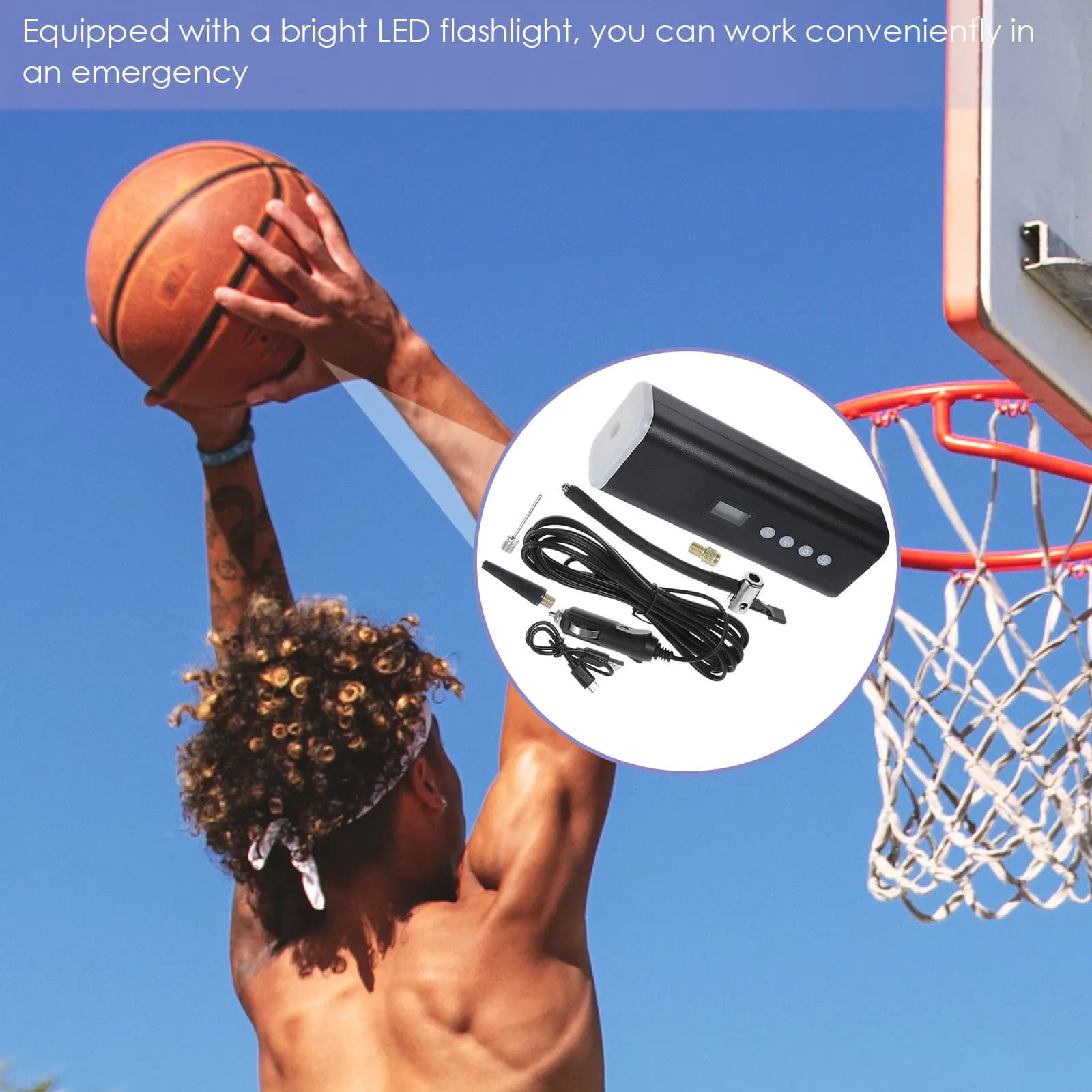 Set Compressore d'Aria Elettrico Portatile Senza Fili, Mini Gonfiatore per Pneumatici Auto Moto Bici con Display Digitale