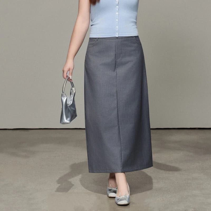 XXXXL Fashion Plus Size Woman Clothing Long Straight Suit Skirt Premium Temperament Grey Back Split TR Twill Bottoms 8862