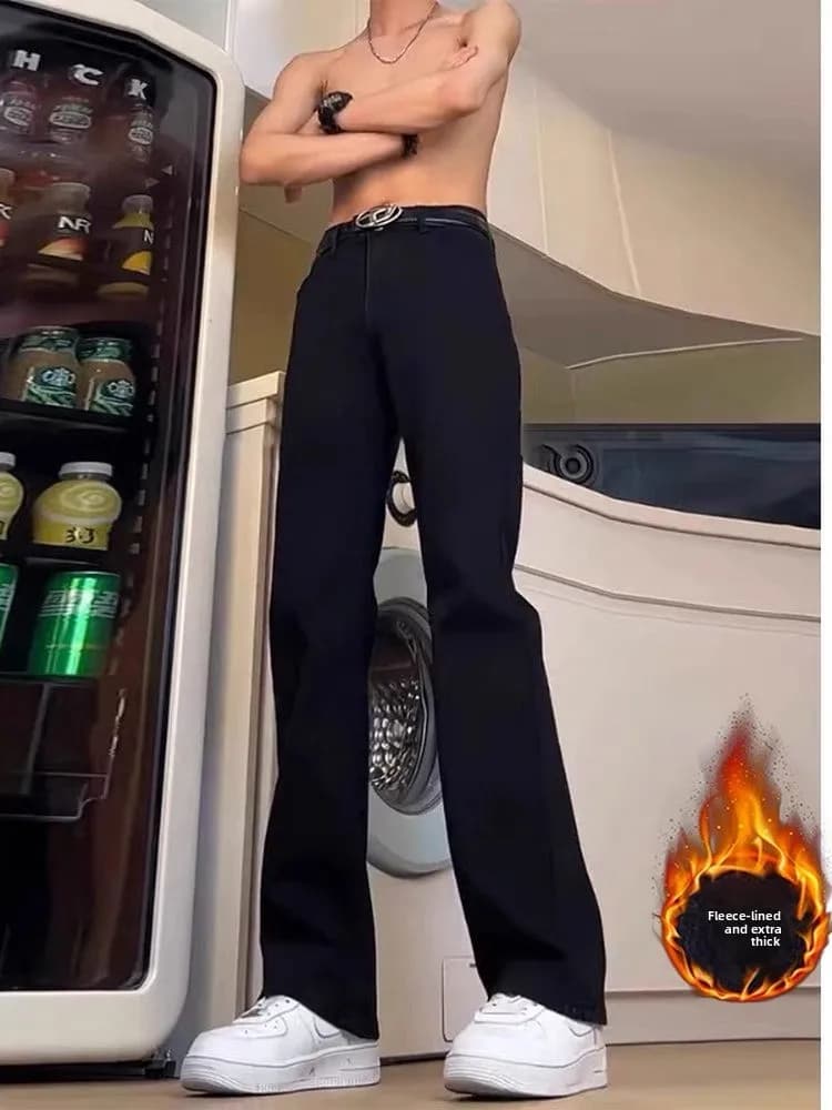 High Waist Flared Jeans Women's Fce Lined Slim Straight Knife Denim Pants American Vibe Casual High Rise Slimming
