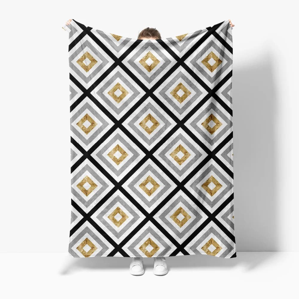 Pull-out cover with geometric print Soft fleece bed cover with white grey rhombus pattern, warm and cosy gift