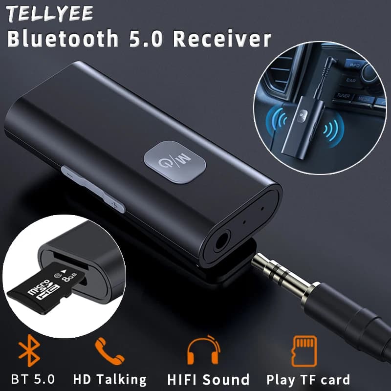 Adattatore ricevitore Bluetooth 5.0 Adattatore audio wireless Jack AUX/AUX da 3,5 mm per PC per auto Ricevitore per cuffie Supporto vivavoce Scheda TF