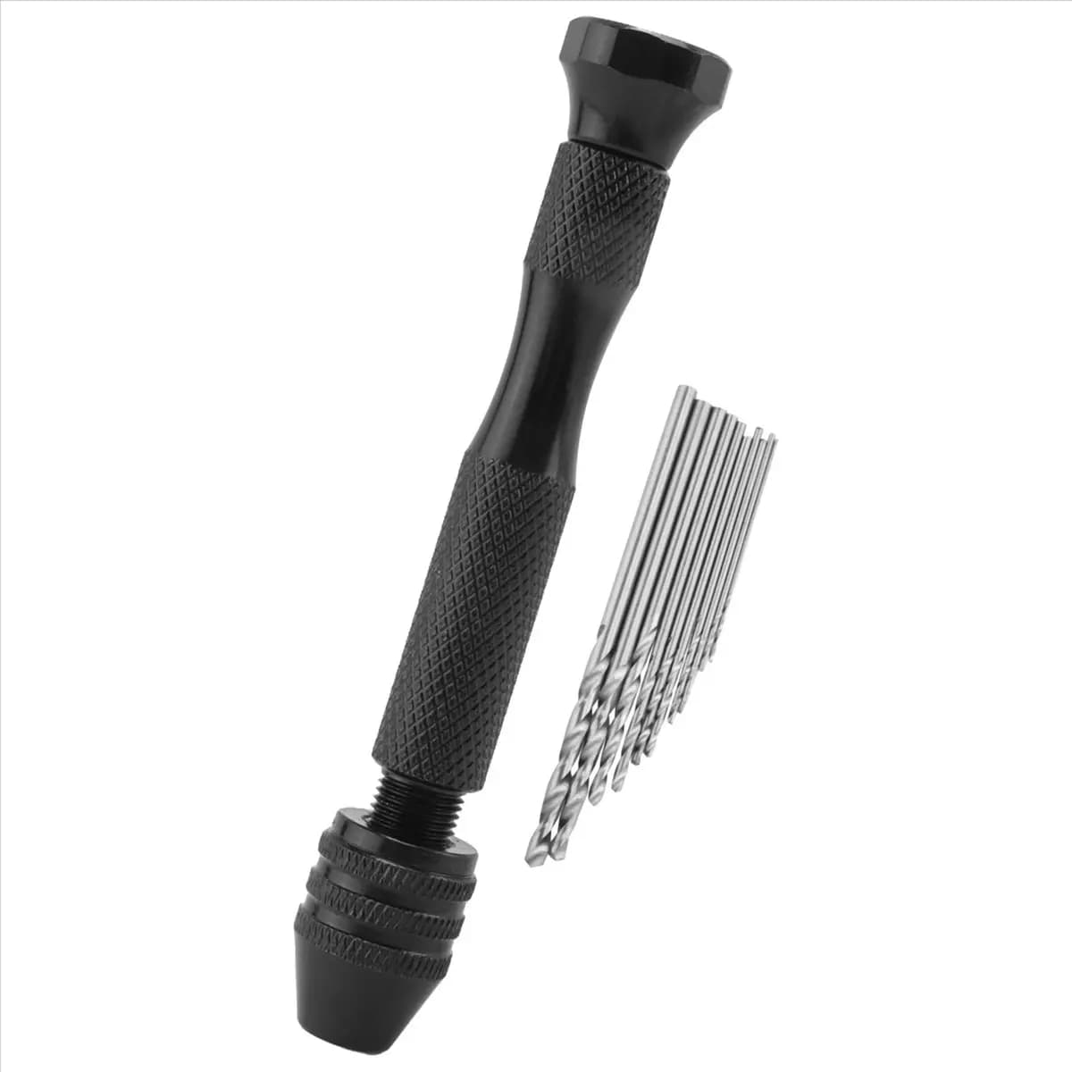 A13M Mini Hand Drill, Pin Vise Woodworking Hand Drill, miniature drill + 10pcs Mini Micro-Drill bit set with keyless Chuck, pear