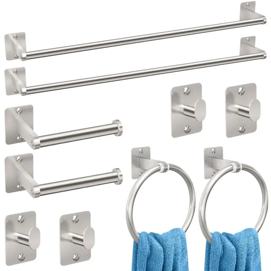 Set di accessori da bagno in nichel, set di accessori da bagno da 10 pezzi, portasciugamani da 24 pollici, portasciugamani per bagno, ganci per accappatoi e asciugamani