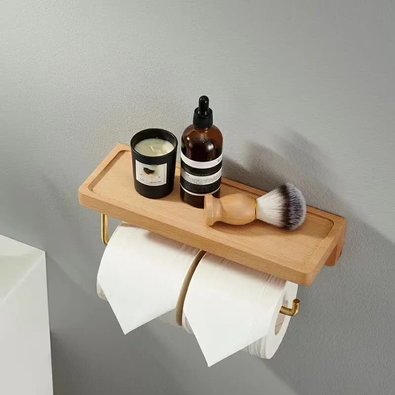 Toilet Roll Holder Brass Wood Napkin Holder Tissue Box Toilet Paper Holders Home Wall-mounted Storage Rack Paper Towel Holder
