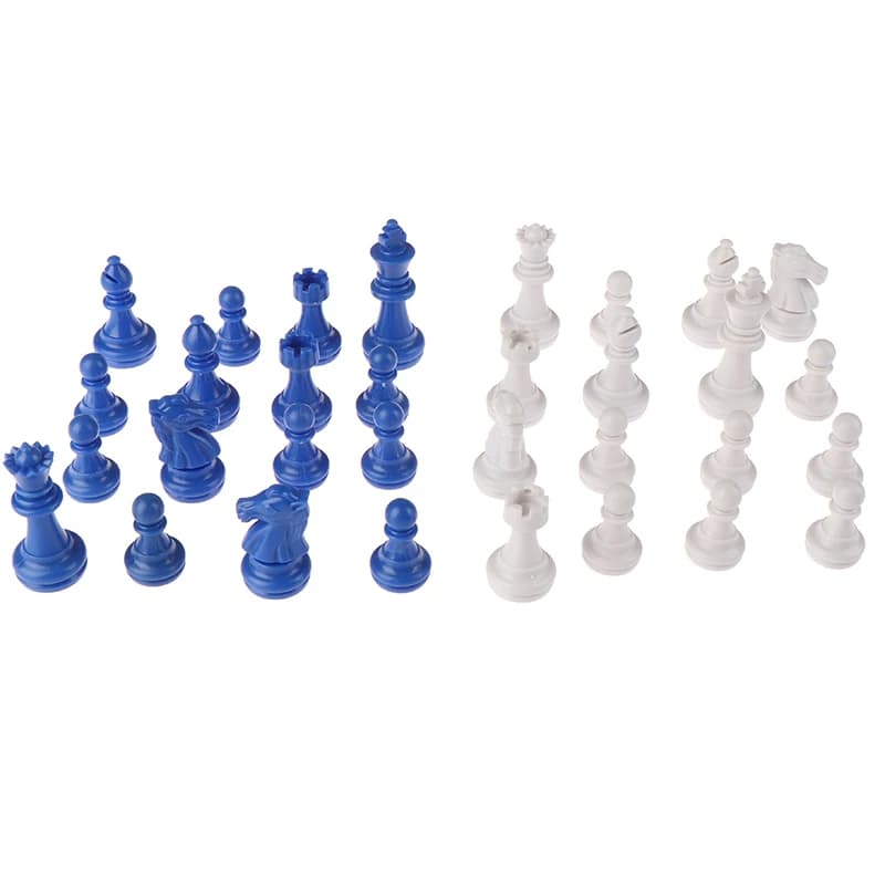 Set di Scacchi in Plastica PS da 32 Pezzi, Blu e Bianco, Stile Medievale, per Adulti e Bambini, Gioco da Viaggio