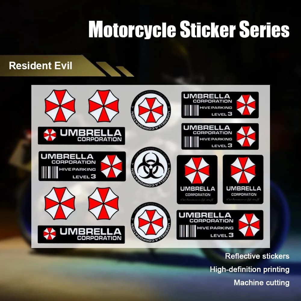 Adesivi per auto Decalcomanie di avvertimento delle radiazioni nucleari Resident Evil Ombrello Riflettente Decorazione del corpo del motociclo Adesivi per ruote del casco